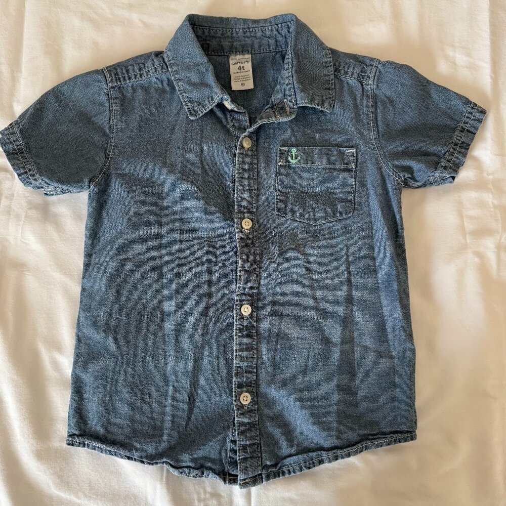 Carter's 4T girls' denim short sleeve button up top w/anchor on pocket
